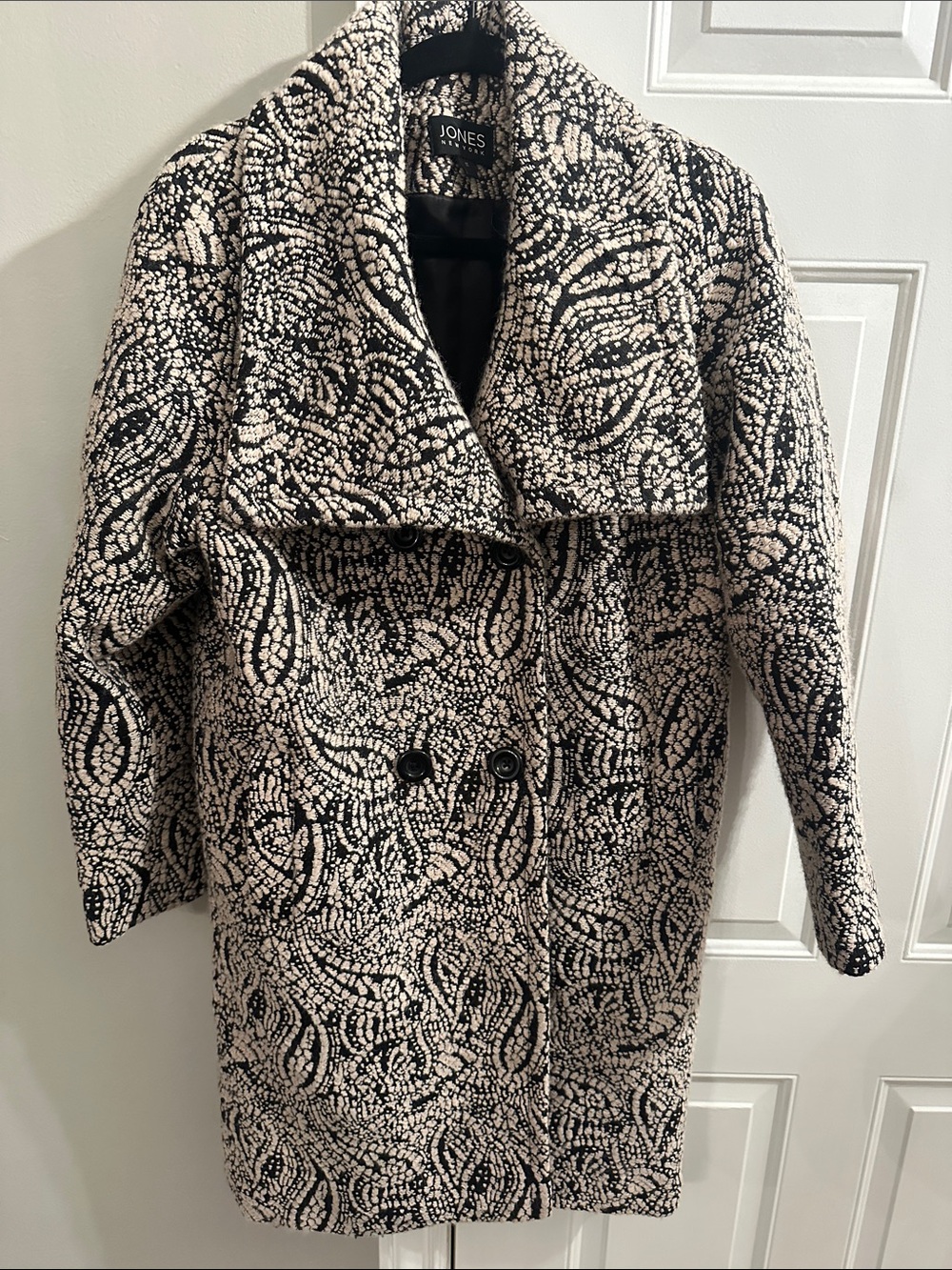 Jones New York Black and Cream Textured Double-Breasted Pea Coat